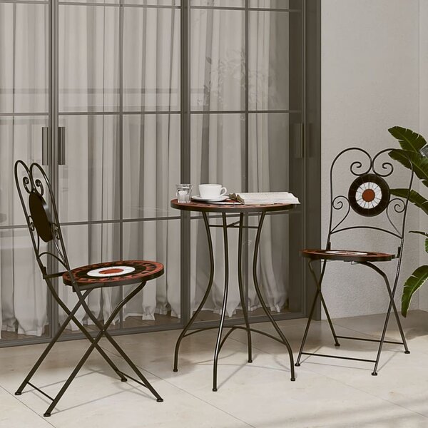 Mozaikový bistro set terakotový a bílý železo a keramika 3216355