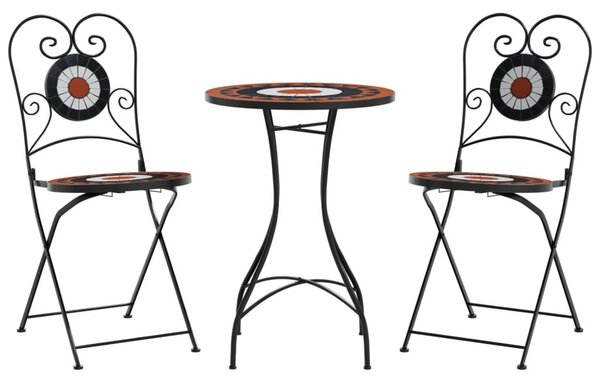 Mozaikový bistro set terakotový a bílý železo a keramika 3216355