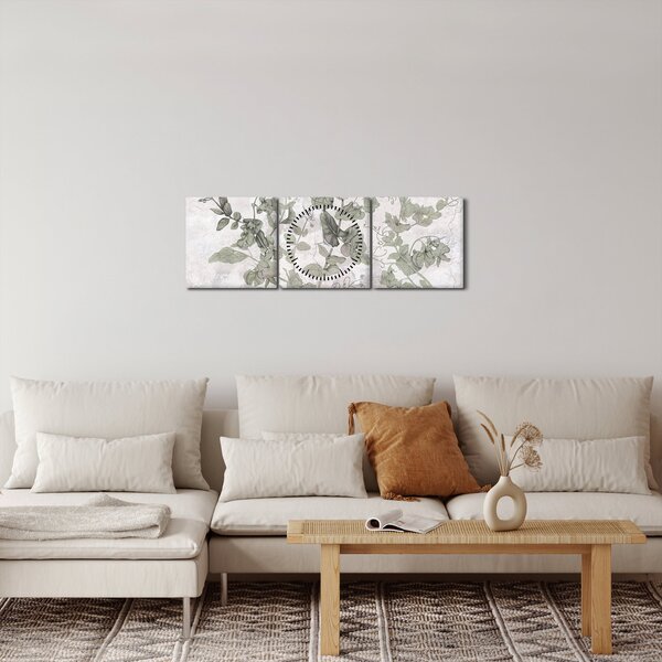 Obraz - Rostliny v omítce (s hodinami) (90x30 cm)