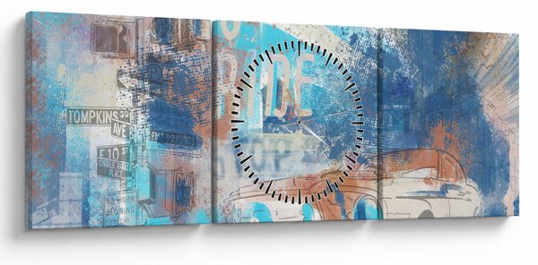 Obraz - Zrozen k jízdě, modré tóny (s hodinami) (90x30 cm)