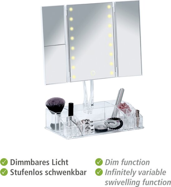 WENKO LED stojan Kosmetické zrcadlo Osvětlené světlo Make-up organizér Koupelna FANANO