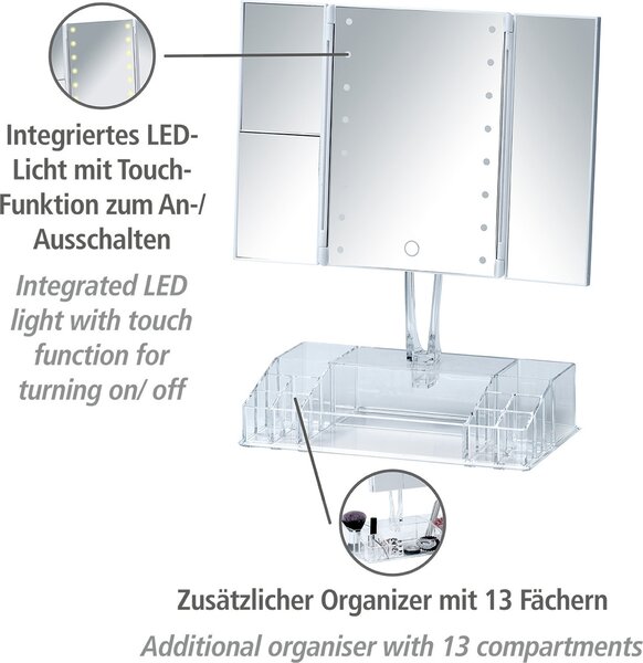 WENKO LED stojan Kosmetické zrcadlo Osvětlené světlo Make-up organizér Koupelna FANANO