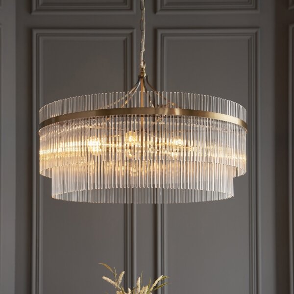 Endon 112574 - Lustr na řetězu MARIETTA GRAND 7xE14/7W/230V mosaz/čirá