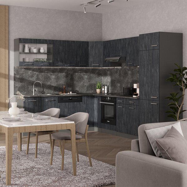 Rohová kuchyňská skříňka pod šikmou střechu Vicco R-Line Černý beton 75.6 cm s 1 dveřmi, Model 59095