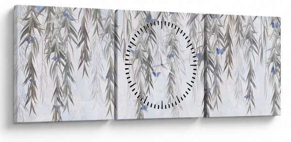 Obraz - Vrbové větvičky s motýly (s hodinami) (90x30 cm)
