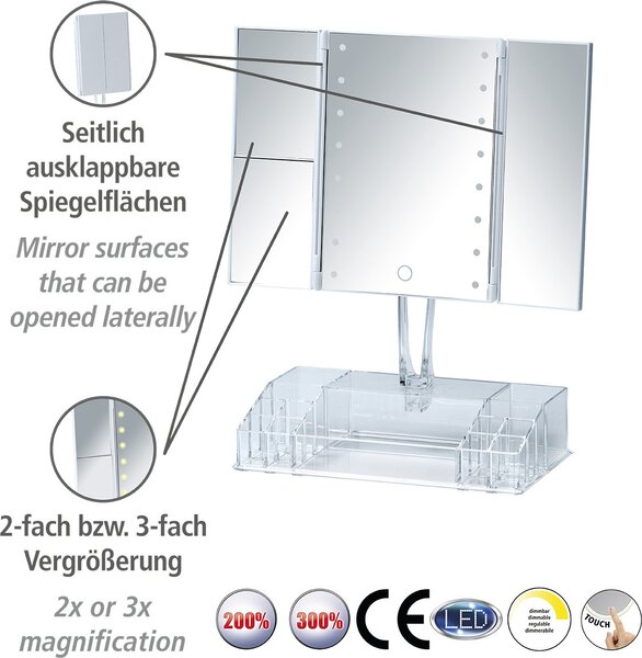 WENKO LED stojan Kosmetické zrcadlo Osvětlené světlo Make-up organizér Koupelna FANANO