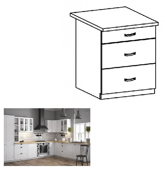 Dolní kuchyňská skříňka D60S3 Provense (bílá + sosna andersen)