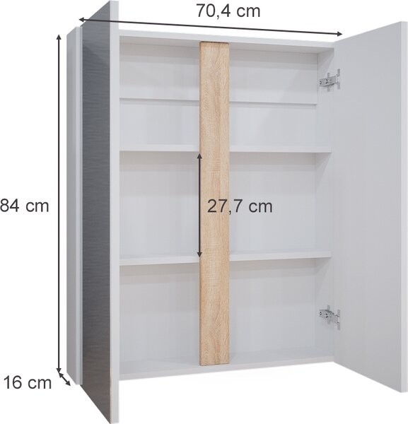 Koupelnová zrcadlová skříňka Vicco Gloria Bílá 70.4 x 84 cm se 2 dvířky, Model 40879