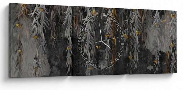 Obraz - Vrbové větvičky v černém pozadí (s hodinami) (90x30 cm)