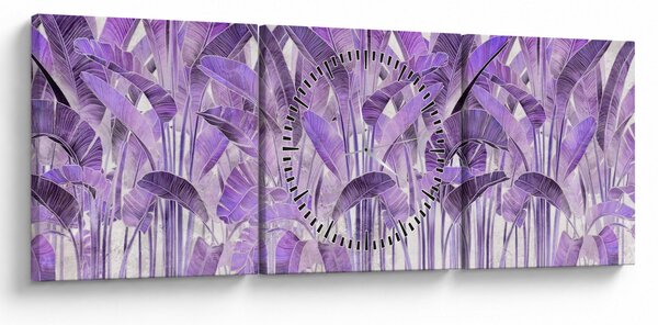 Obraz - Fialové listy v omítce (s hodinami) (90x30 cm)
