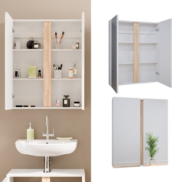 Koupelnová zrcadlová skříňka Vicco Gloria Bílá 70.4 x 84 cm se 2 dvířky, Model 40879