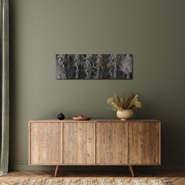 Obraz - Vrbové větvičky v černém pozadí (s hodinami) (90x30 cm)