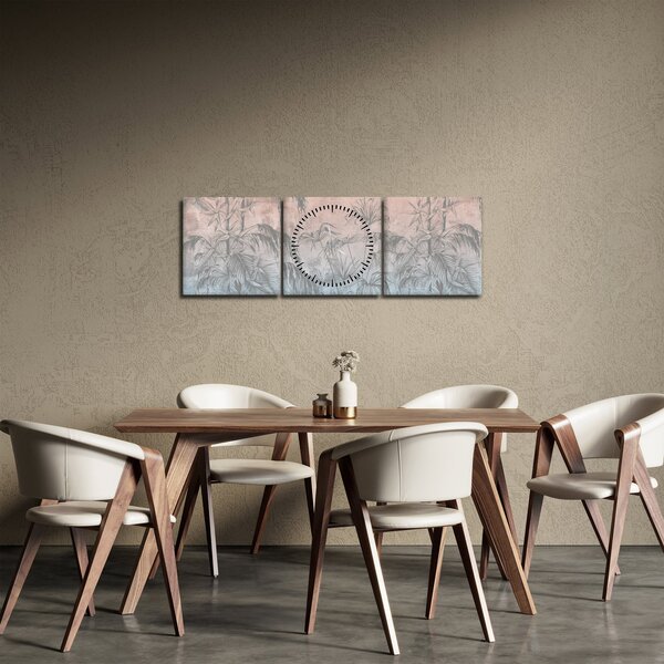 Obraz - Tropické rostliny na zdi (s hodinami) (90x30 cm)