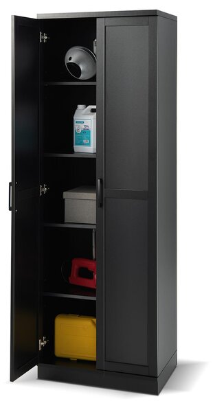 COSTWAY, kuchyňská skříň s 5 policemi, výška 178 cm, vysoká skříň do kuchyně se 2 dvířky a policemi, úložná skříň, skříň pro skladování potravin, vhodná do kuchyně, ložnice, černá barva