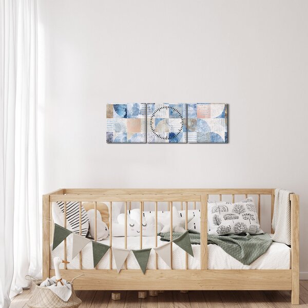 Obraz - Geometrické tvary na zdi (s hodinami) (90x30 cm)