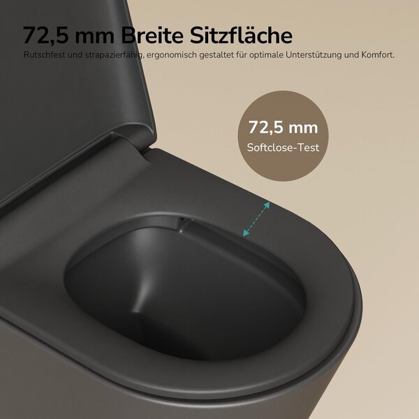 EMKE Závěsné WC, keramické, dvojité protisměrné splachování, úspora vody, přímé splachování, sedátko Soft-Close, tiché, černá matná