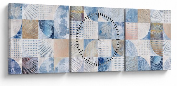 Obraz - Geometrické tvary na zdi (s hodinami) (90x30 cm)