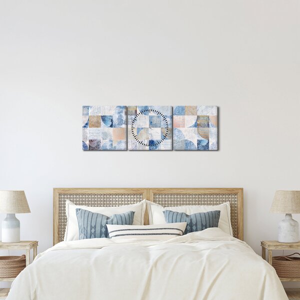 Obraz - Geometrické tvary na zdi (s hodinami) (90x30 cm)