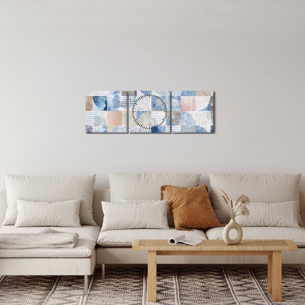 Obraz - Geometrické tvary na zdi (s hodinami) (90x30 cm)
