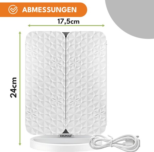 KRUMAD Zrcátko na líčení LED, 3 barvy světla, otočné o 180°, skládací tříkřídlé zrcátko na líčení s funkcí stmívání, USB, 175×240 mm