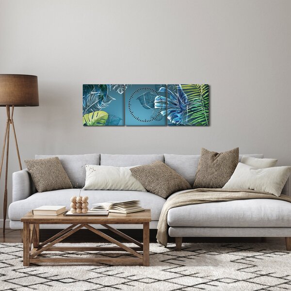 Obraz - Listy tropických rostlin (s hodinami) (90x30 cm)