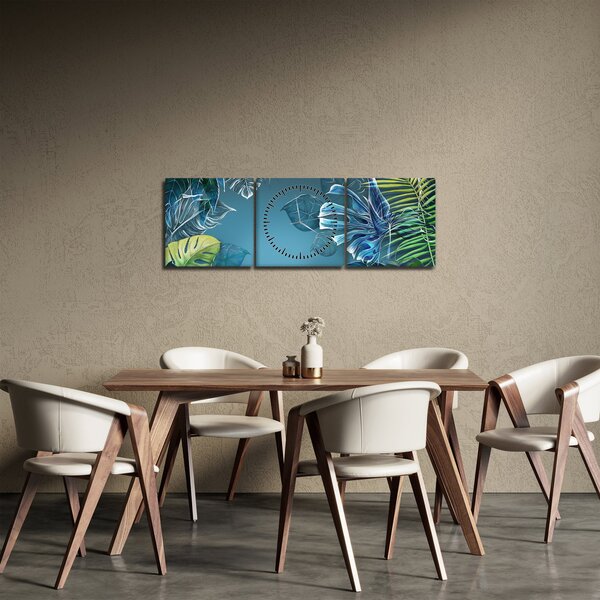 Obraz - Listy tropických rostlin (s hodinami) (90x30 cm)