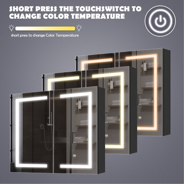 SensaHome zrcadlová skříňka s LED osvětlením - Koupelnová skříňka - 3 barvy LED - 60 x 65 cm