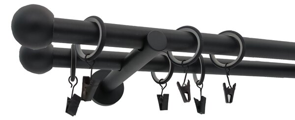 Kovovégarnýže.cz Garnýž Ballo modern 19 mm černá matná Varianta jednořadá nebo dvouřadá: Jednořadá prodloužená, Délka: 120 cm, Uchycení látky: Kroužky s žabkou