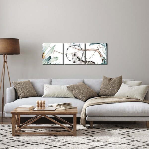 Obraz - Exotická zvířátka (s hodinami) (90x30 cm)