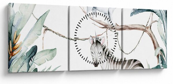 Obraz - Exotická zvířátka (s hodinami) (90x30 cm)