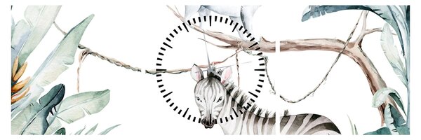Obraz - Exotická zvířátka (s hodinami) (90x30 cm)