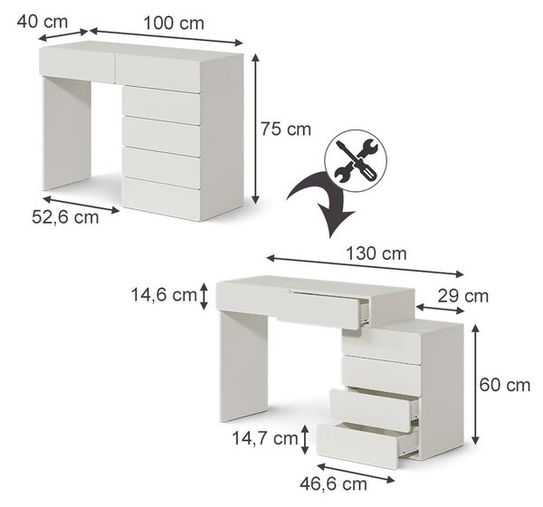 Toaletní stolek Vicco Alvia Bílá 100 cm se 6 zásuvkami, Model 61406