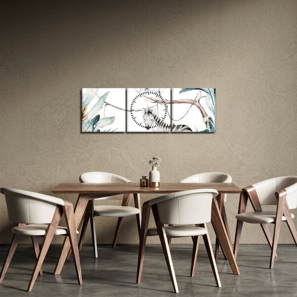 Obraz - Exotická zvířátka (s hodinami) (90x30 cm)