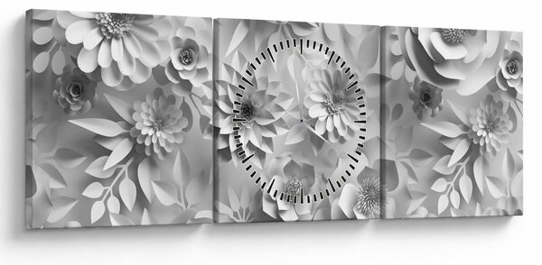 Obraz - Bílé květiny (s hodinami) (90x30 cm)