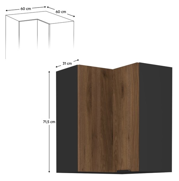 Kondela Horní rohová kuchyňská skříňka Menzo 60x60 GN-72 2F - černá / ořech