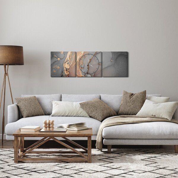 Obraz - Šedo-zlatý mramor (s hodinami) (90x30 cm)