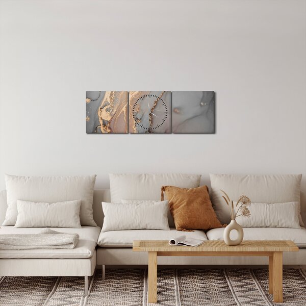 Obraz - Šedo-zlatý mramor (s hodinami) (90x30 cm)