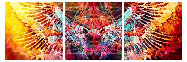 Obraz - Merkaba s křídly, abstrakce (s hodinami) (90x30 cm)