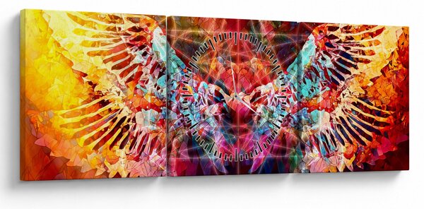 Obraz - Merkaba s křídly, abstrakce (s hodinami) (90x30 cm)