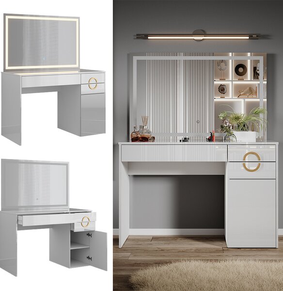 Toaletní stolek Vicco Adela Bílá 115 cm s LED zrcadlem, Model 40859