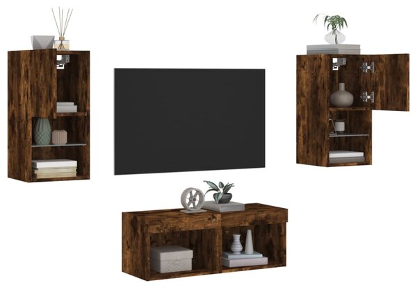 4dílná obývací stěna s LED osvětlením kouřový dub 3216573
