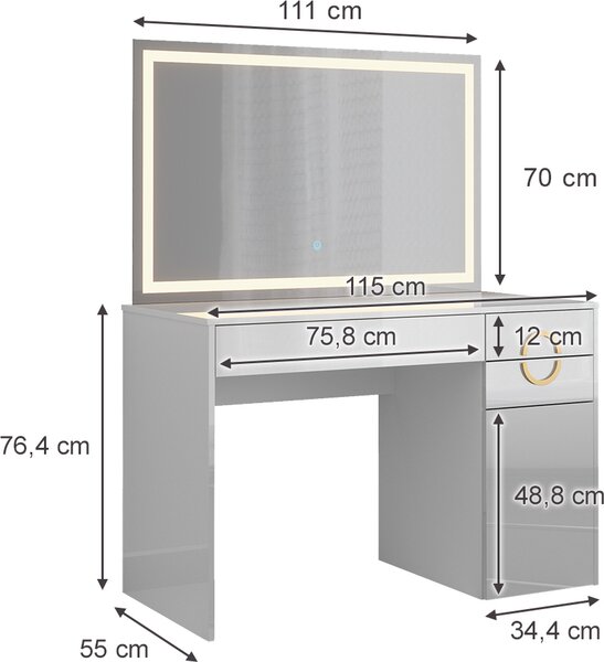 Toaletní stolek Vicco Adela Bílá 115 cm s LED zrcadlem, Model 40859
