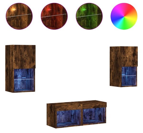 4dílná obývací stěna s LED osvětlením kouřový dub 3216573