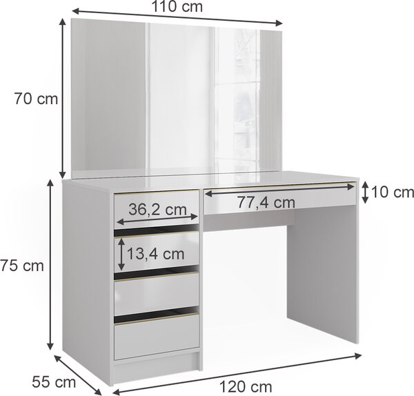 Toaletní stolek Vicco Sherry Bílá/zlatá 120 cm se zrcadlem, Model 47709