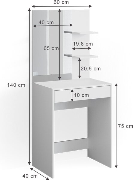 Toaletní stolek Vicco Isabelle Bílá 60 cm, Model 34428