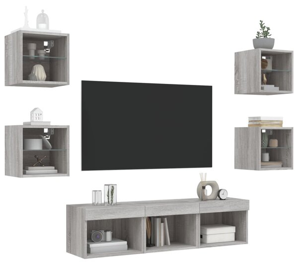 7dílná obývací stěna s LED šedá sonoma kompozitní dřevo 3216588