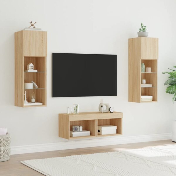 4dílná obývací stěna s LED osvětlením dub sonoma 3216578