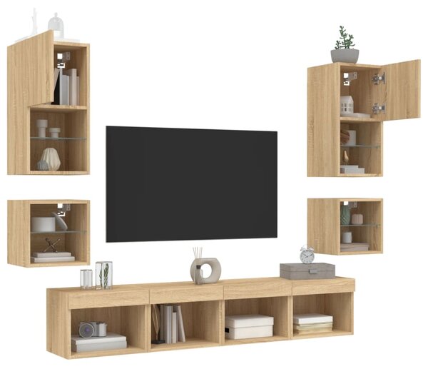 8dílná obývací stěna s LED dub sonoma kompozitní dřevo 3216592