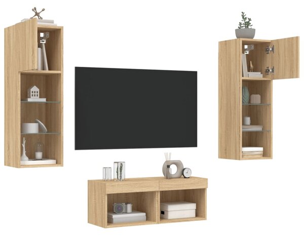 4dílná obývací stěna s LED osvětlením dub sonoma 3216578
