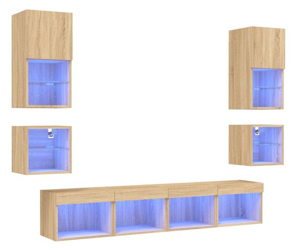 8dílná obývací stěna s LED dub sonoma kompozitní dřevo 3216592